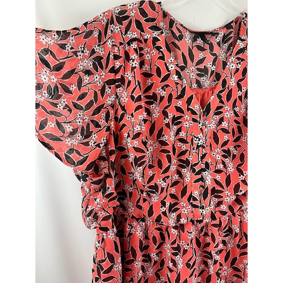 Lane Bryant Bold Floral Orange Brown V Neck Size 28 Lined Sheer Pullover EUC - Picture 3 of 6